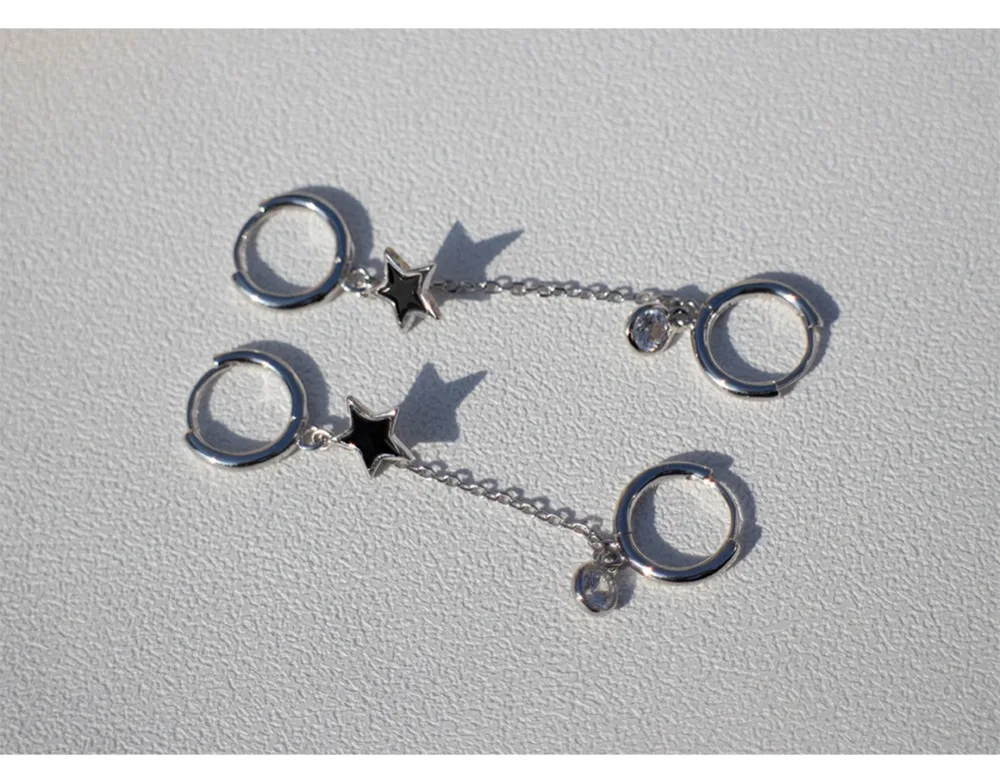 Серьги из стерлингового серебра 925 пробы, модные короткие серьги в форме звезды, 2 отверстия, круглая циркониевая цепочка, кисточка, ушные косточки, популярное ювелирное изделие для мальчиков и девочек