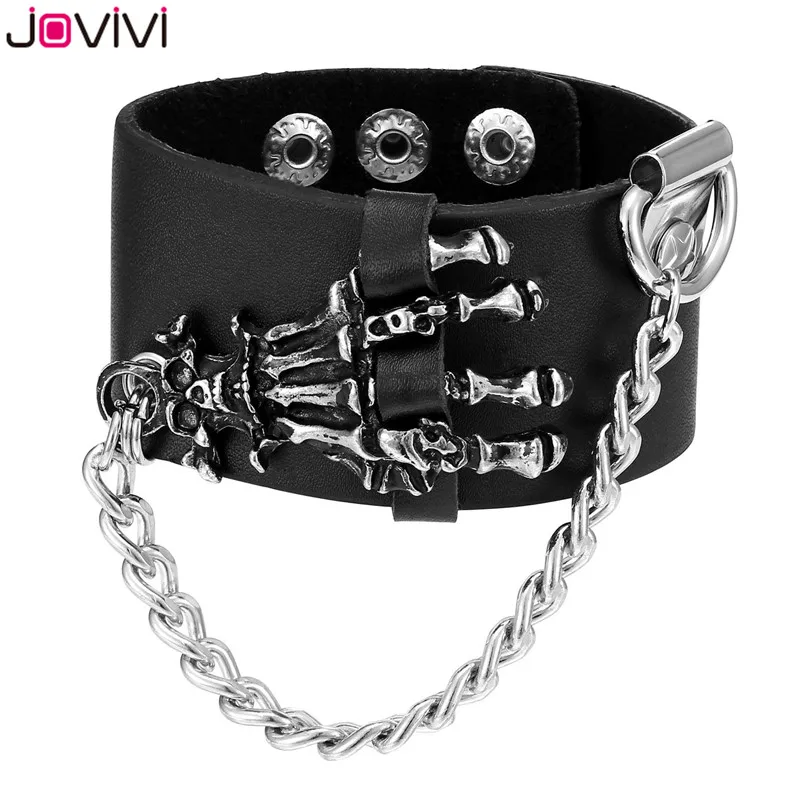 1x Punk Bracelet Jovivi 1 шт. черный кожаный Металлический Шип Шипованная заклепка с черепом в стиле Панк-Рок Байкер широкий ремешок браслет для женщин мужчин 6,7-" панк браслеты - Окраска металла: 1x Punk Bracelet