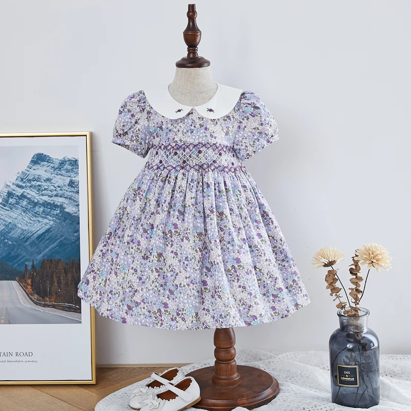 

Baby Girl Spain Handmade Smocking Dress Infant Girl Smocked Floral Dress Children Smock Frocks Spanish Embroidery Robe Vestidos