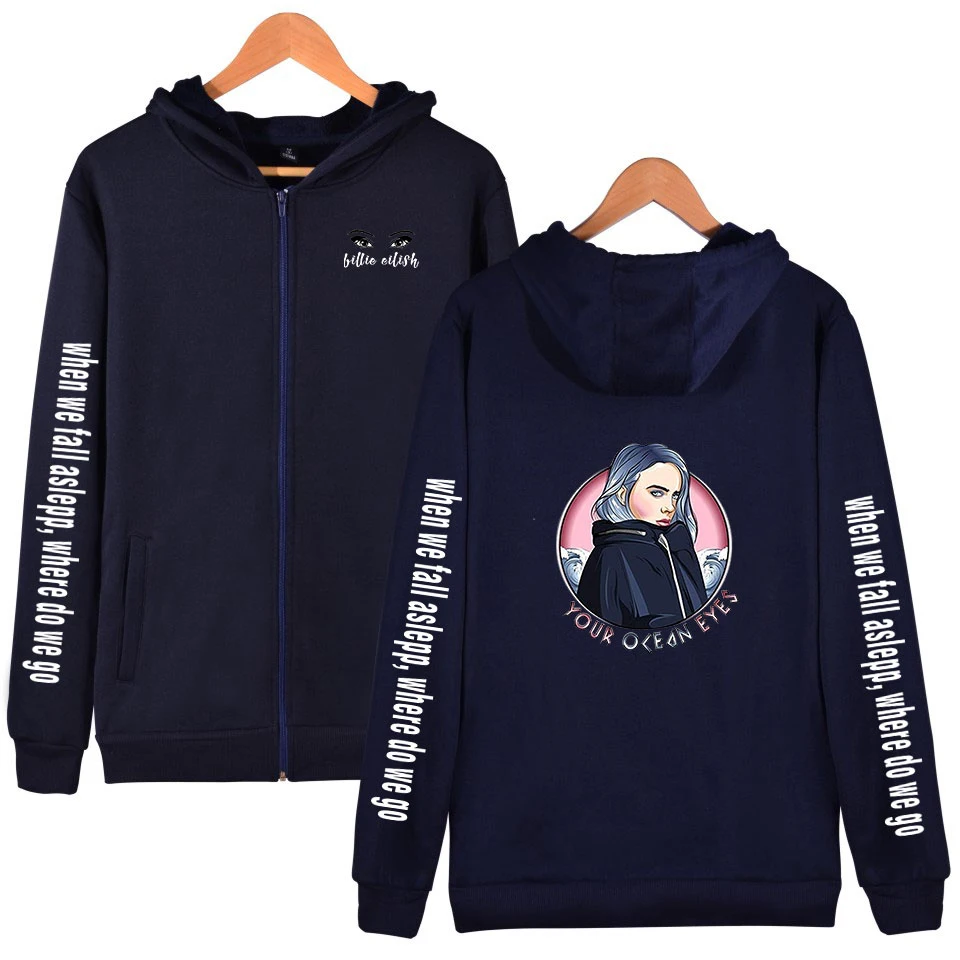 Billie Eilish Для мужчин, на молнии, со шнуровкой, на молнии, толстовки, свитшоты, куртки, пальто с длинным рукавом Повседневное мужской карман на молнии, с капюшоном, с принтами персонажей
