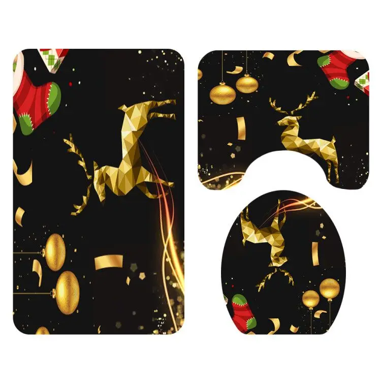 B Merry Christmas набор для ванной комнаты золотые лосиные шары узор водонепроницаемый Душ шторы Туалет крышка Коврик Нескользящие ковры домашний декор - Цвет: B