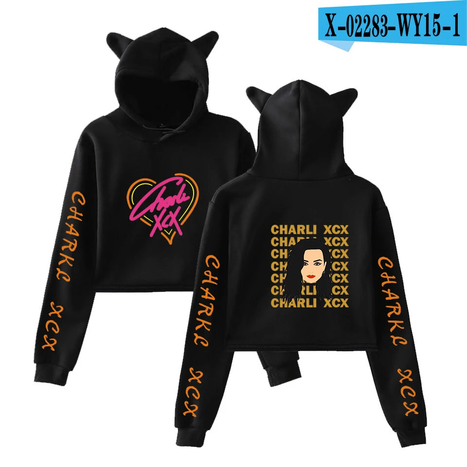 Лидер продаж, толстовка с ушками и котом Charli XCX, женские толстовки с капюшоном, толстовка с капюшоном, повседневные розовые пуловеры для девочек - Цвет: As picture