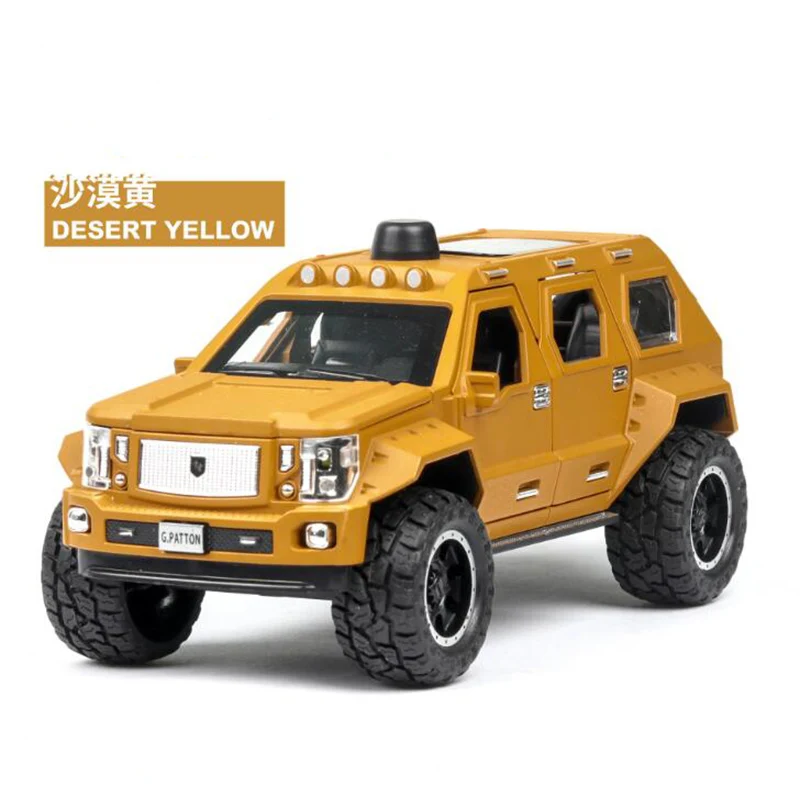 Высокая имитация 1:24 Джордж Бартон внедорожник игрушечный автомобиль сплав литье под давлением звук и светильник Вытяните назад модель игрушки подарок для мальчика - Цвет: Цвет: желтый