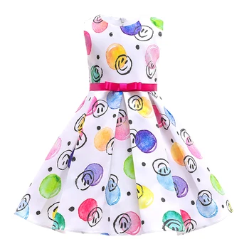 

TONGTONGMI 2020 New Summer Girls Dress Spot Children's Clothing Doll Smiley Cartoon Printed Princess dress