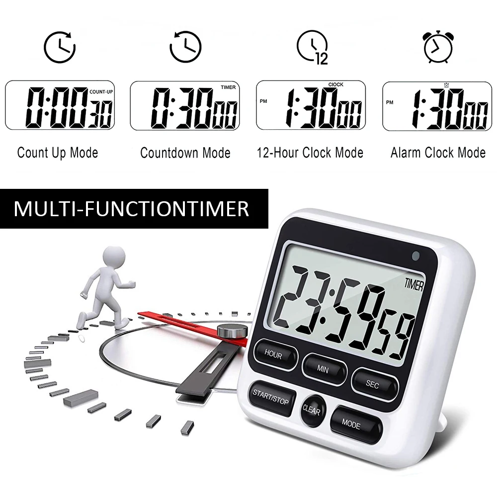 Digital Timer For Kitchen Cooking Study Stopwatch Large LCD Display Counter  Alarm Clock Manual Electronic Countdown Sleep Sports