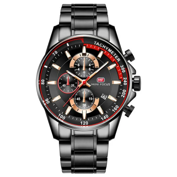 Новые модные мужские часы Аналоговые кварцевые наручные часы 30 м водонепроницаемые спортивные светящиеся часы с хронографом и стальными полосками montre homme - Цвет: Black2