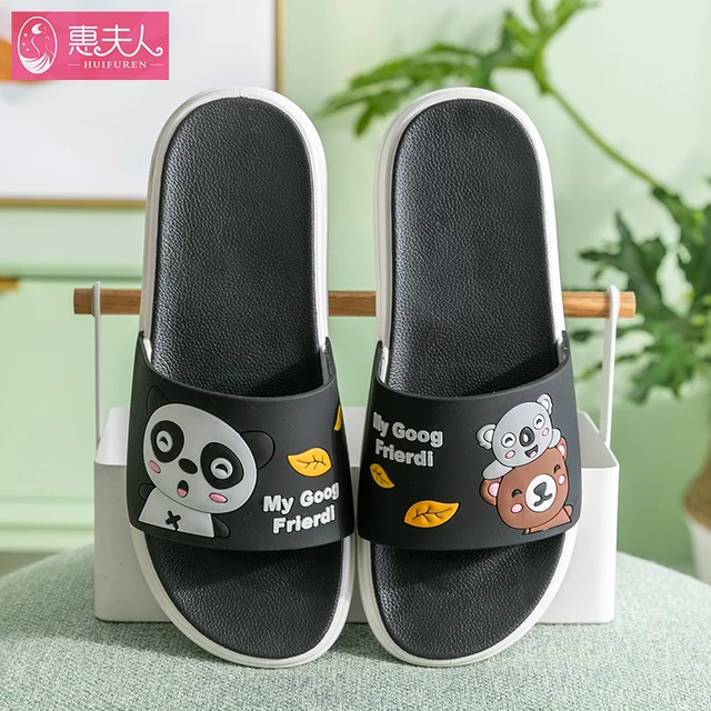 Cool Slippers Couple Male Outside Wear a Pair of Thick Soles Slippers Ins Antiskid Household Household Cute Summer Indoor Female black
