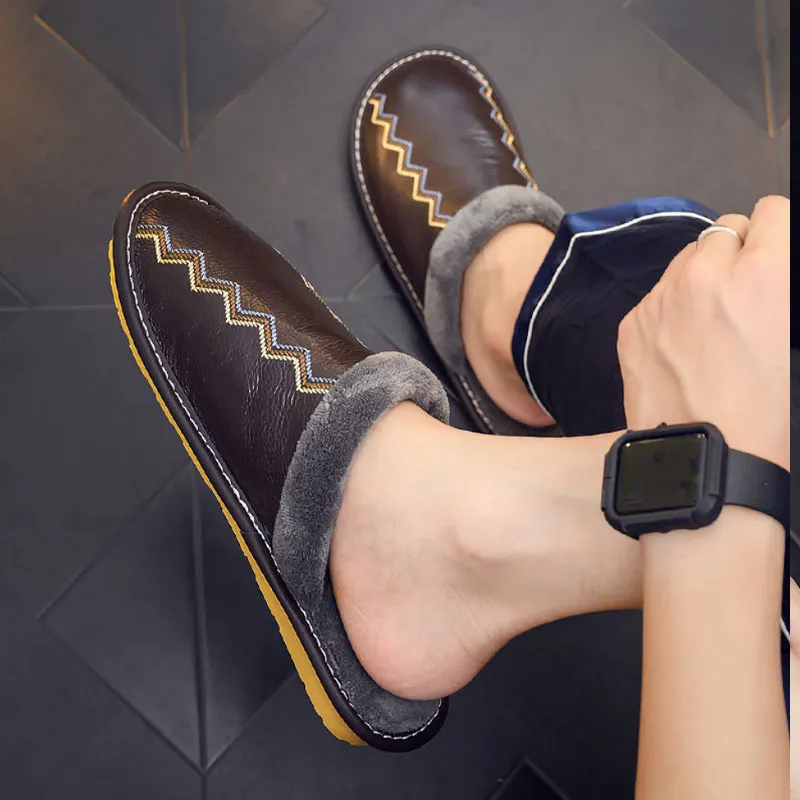 Women Slippers Luxury Brand Genuine Leather Home Unisex Fur Slides Winter Indoor