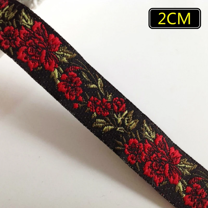 5 야드/로트 2CM 3.3CM 4CM 5CM 빨간 장미 꽃 짠 자카드 리본 패턴 커튼 및 의류 액세서리