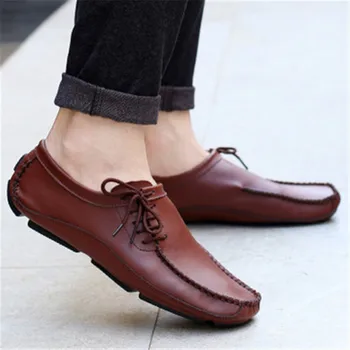

Plus Size 38-47 Genuine Leather Men Casual Shoes Luxury Brand Mens Loafers Moccasins Breathable Slip on Black Driving Shoes