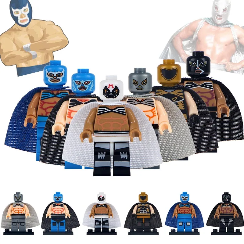6 шт./лот MG0011-0016 Мехико истребитель Huracan Рамирез Mil Mascaras синий Демон El Santo Rayo Tinieblas строительный блок детские игрушки