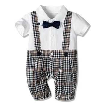 

Childrenswear Men and Treasure Baby Clothes Onesie Summer Newborns Crawling Clothes Romper Gentleman Onesie