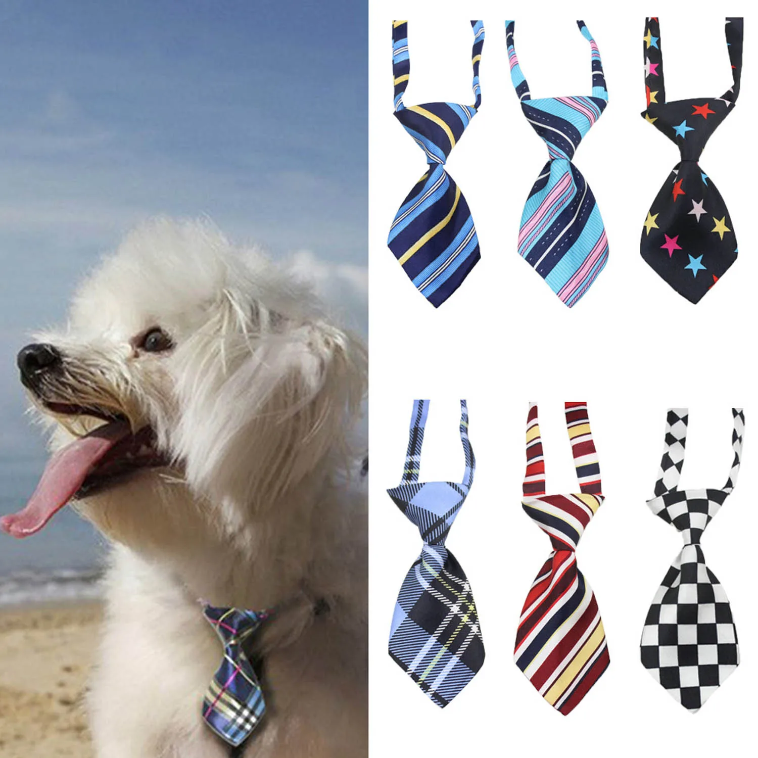 Behogar 10PCS Adjustable Pet Necktie Collar for Dogs Puppy Cats Rabbit Christmas New Year Pet Grooming Accessories Mixed Colors