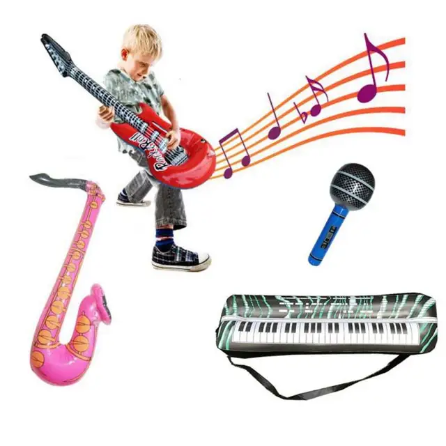 Inflatable Toys Musical Instrument Saxophone Guitar Electronic Organ Drum Kid PVC Simulate Stage Props Party Toys Random Color 2