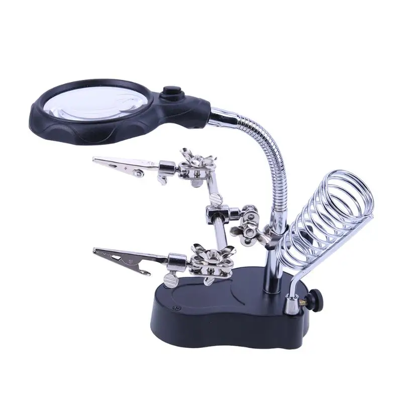 Desktop Magnifier Welding Magnifying Glass LED Light Holder Soldering Repair Tool Auxiliary Clip Loupe Third Hand