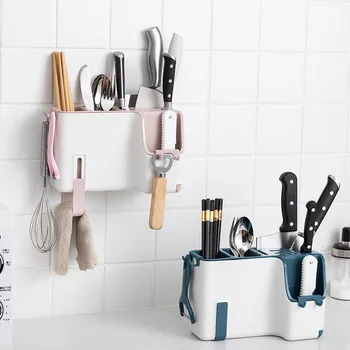 

Multifunctional wall mounted dual-purpose storage container plastic drain chopsticks container without mark or hole