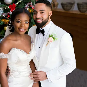 

Latest Coat Design Terno Masculino White Wedding Suits for Men 2Piece Shawl Lapel Prom Party Outfit Costume Homme Man Blazer