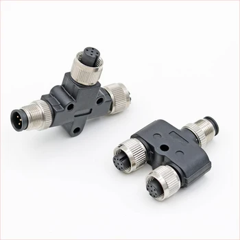 

M12 IP67 Waterproof Three-way Connector 5pin T Type Metal Splitter Plug Field Wiring