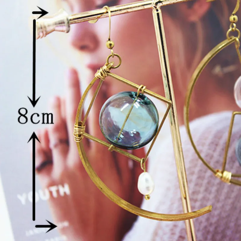 Серьги Подвески ручной работы асимметричные ретро латунные цветные стеклянные