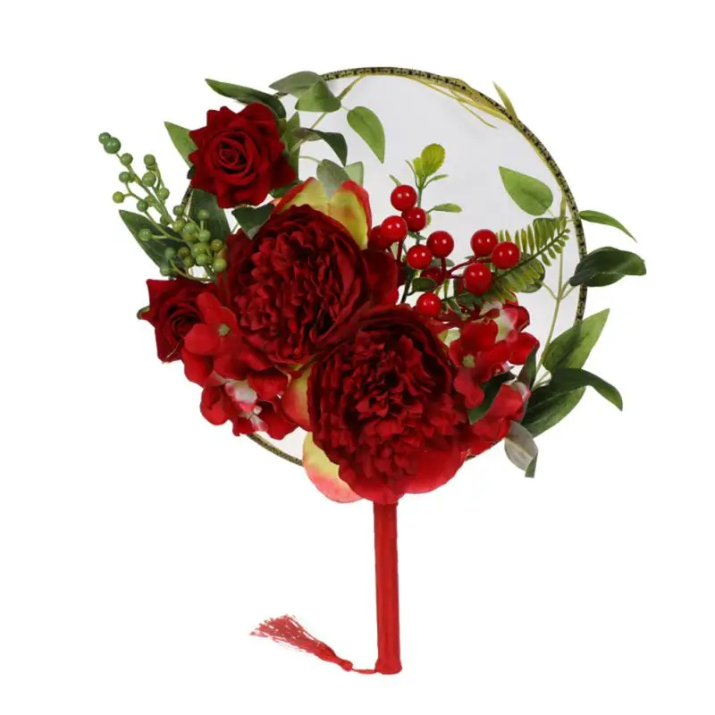 Для дома Искусственные цветы декоративные веера в китайском стиле ретро круглый веер для свадебного костюма аксессуары для фотосессии - Цвет: Бургундия