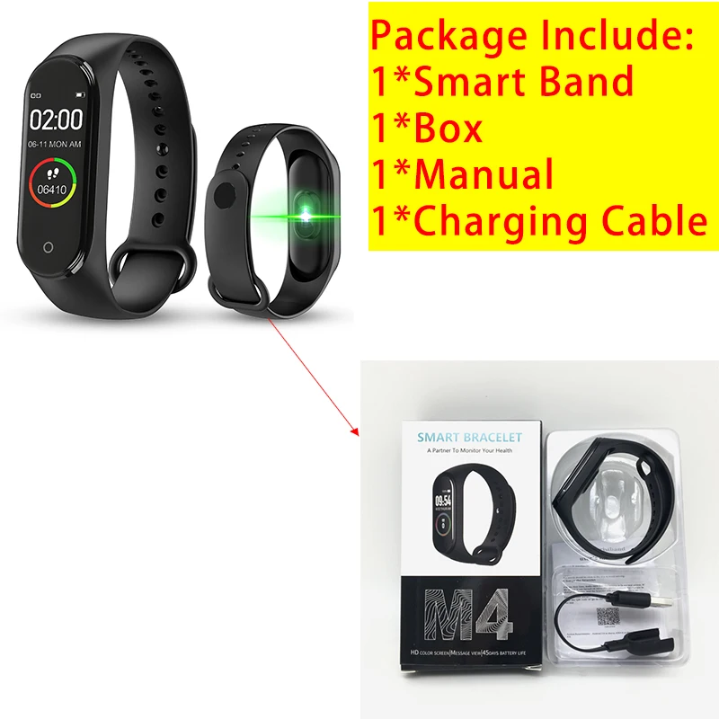 option 2 Смарт-браслет M4 с Bluetooth, часы-браслет, пульсометр и монитор артериального давления, напоминание о звонках, фитнес-трекер, спортивный смарт-браслет - Цвет: option 2