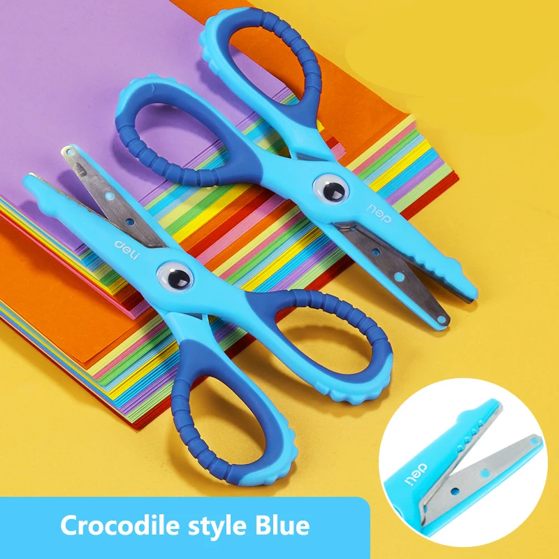 Deli 2 шт. детский нож с мультипликационным принтом, ножницы для художественной бумаги, школьные поделки, скрапбук, бумажный дневник, ремесло, инструменты для украшения - Цвет: Crocodile style Blue