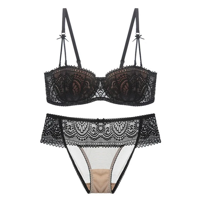 sexy bra set 2Pcs Women Sexy Half Cup Ultra-Thin Lace Bra+Panty Underwear Set lace underwear set