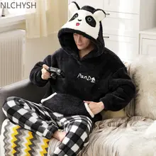 Pajamas Men's Winter Coral Velvet Thickened Plush Warm Spring and Autumn Winter Men's Flannel Home Clothes Winter Suit 2021 NEW