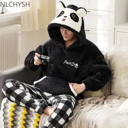 Pajamas Men's Winter Coral Velvet Thickened Plush Warm Spring and Autumn Winter Men's Flannel Home Clothes Winter Suit 2021 NEW