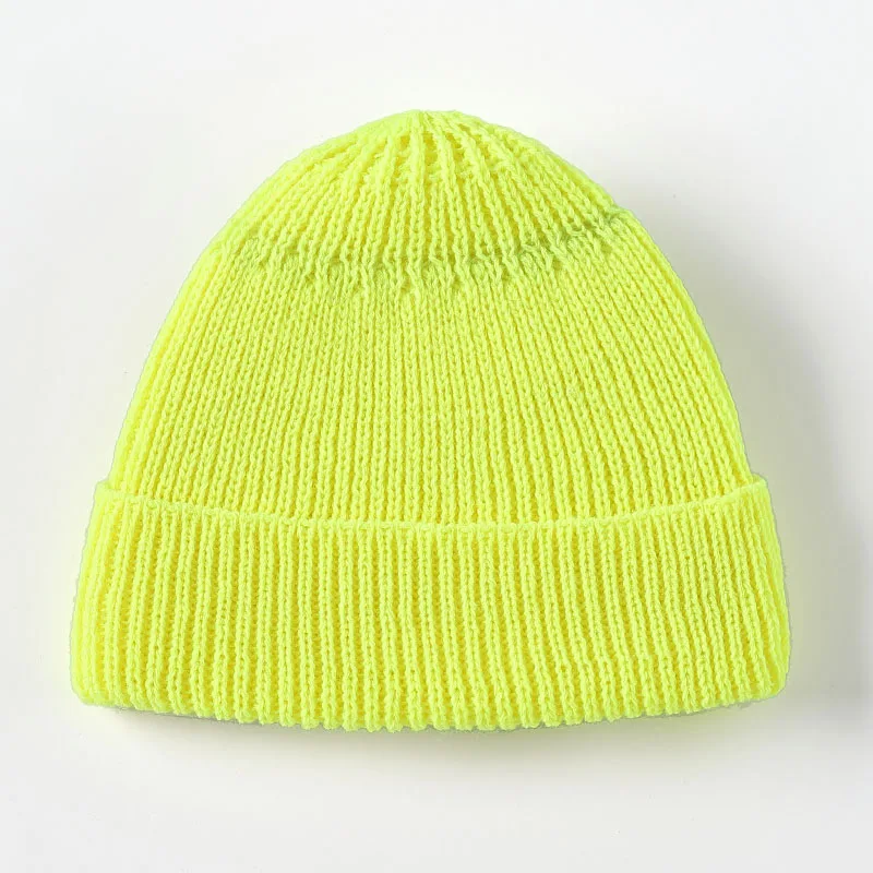 Fluorescence Yellow Короткие Шляпы Стильные Головные Уборы для Мужчин С Наклейкой Повседневная Вязаная Шапка Зимняя Шапка в стиле Хип-Хоп из нитрилома Осень-зимние Шапочки Для матроса - Цвет: Fluorescence Yellow