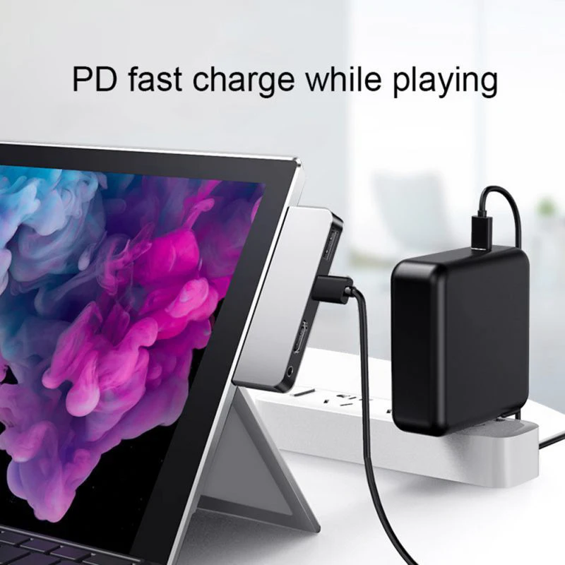 4 in 1 USB Docking Station Hub Headphone Adapter for Surface Go Practical USB 3 0 Type C HDMI 3 5mm Port
