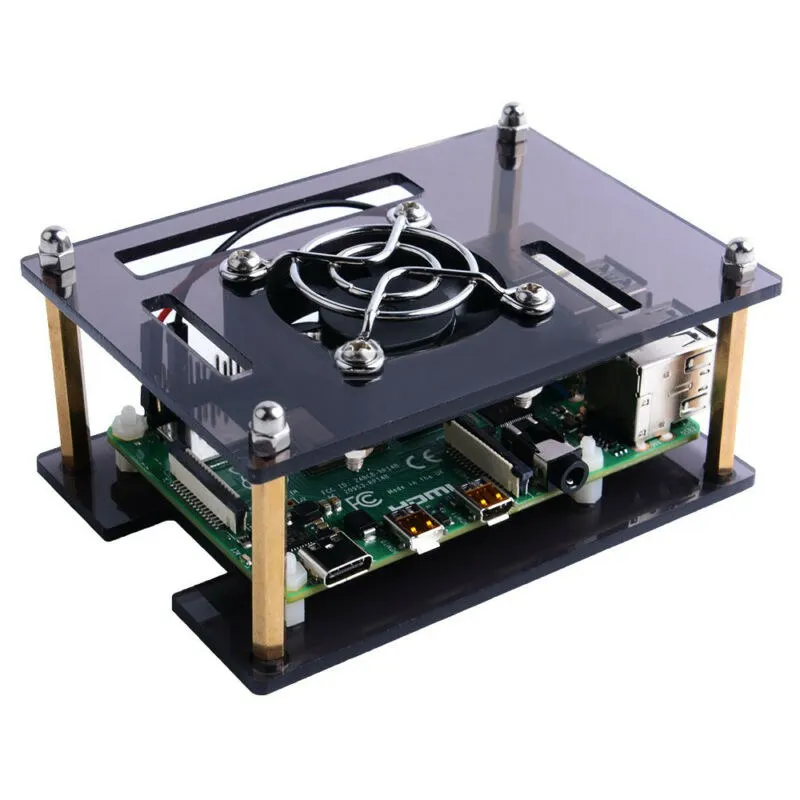 Прозрачный/темно-коричневый акриловый чехол для Raspberry Pi 4 Модель B, чехол с охлаждающим вентилятором для Raspberry Pi 4B/3B +/3B/2B платы