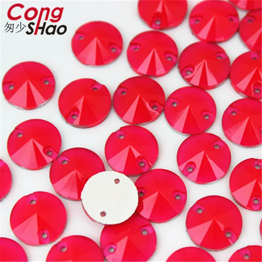 Fuchsia Cong Shao 100 шт 12 мм круглые черные кристаллы AB Стразы с плоской задней частью Шитье 2 отверстия камни смола для DIY свадебное платье WC763 - Цвет: Fuchsia