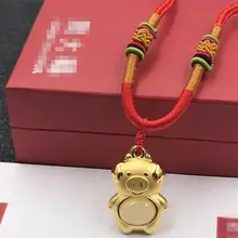 1 шт. Новинка 24 к желтое золото и Хотан нефрит подвеска с нефритом Женская милая Подвеска со свиньей