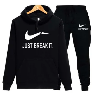 black1 Fleece suit track suit men's autumn and winter hooded sweatshirt drawstring suit sportswear men's suit pullover two-piece l - Цвет: black1
