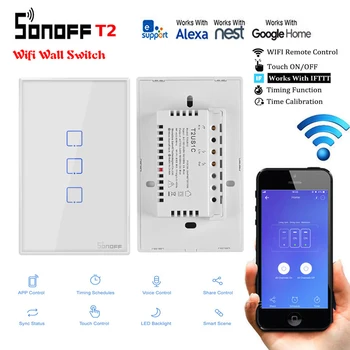 

2pcs SONOFF T2 USTX 3 Gang Smart Wall Light Switch Voice/eWelink /Touch Control Wifi Smart Basic Timer With Alexa Google Home