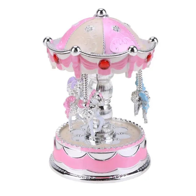 Romantic Crown Music Box Emitting Clockwork Carousel Kid Birthday Gift Box