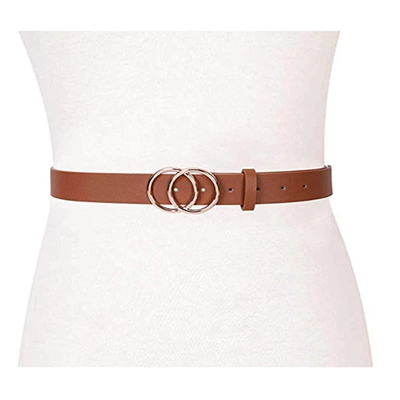 Дизайнерский Женский широкий черный, красный, белый, коричневый кожаный поясной ремень для женщин с двойным круглым кольцом ремни для платья Cinturones