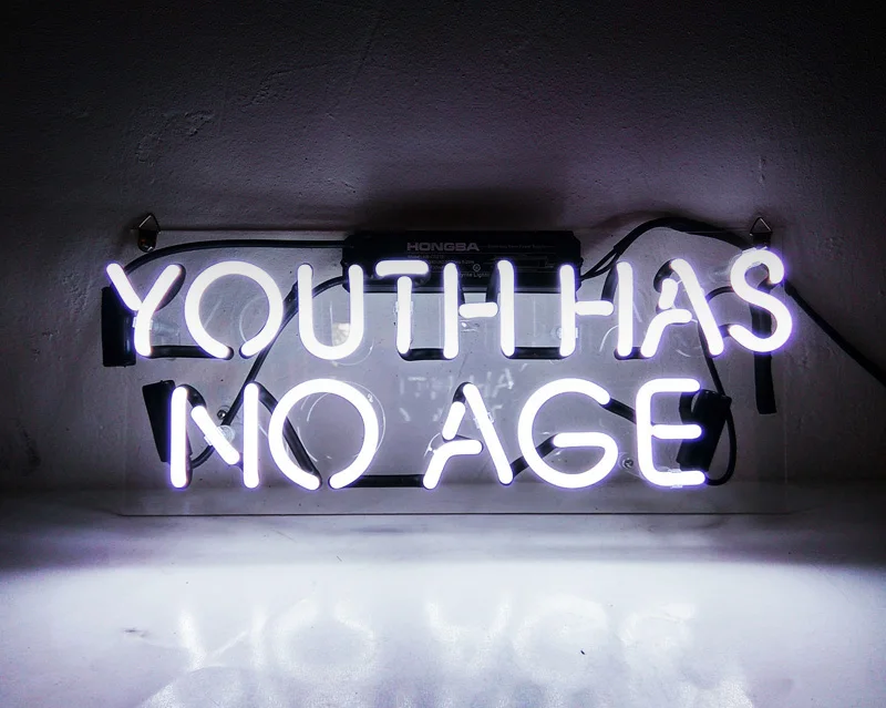 

Neon Light Sign Custom Name Beer Bar Home Decor Open Store Lamp Display YOUTH HAS NO AGE-white 14''X6''