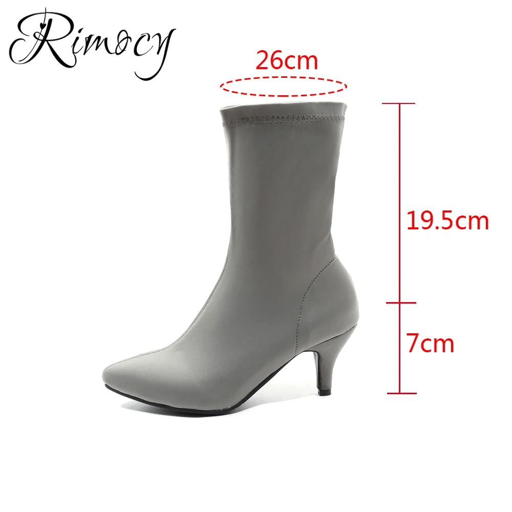 Rimocy/Лидер продаж; женские розовые ботинки; botas mujer; коллекция года; сезон осень; модные ботинки на шпильке без застежки из эластичной ткани; пикантная женская обувь с острым носком