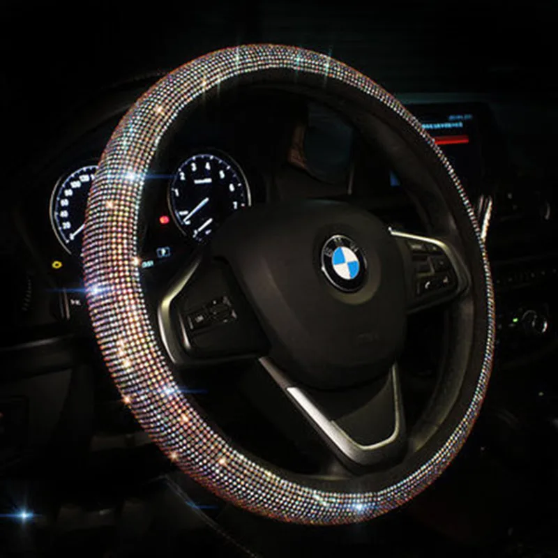 Новая модель, комплект салона автомобиля, Алмазный Кожаный чехол на руль с ремнем безопасности с украшения с камнями и стразами, интерьер автомобиля - Название цвета: Зеленый