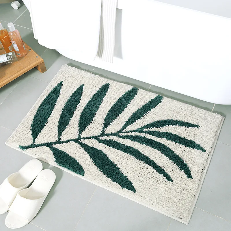 Cross Border Green Leaf Thick Flocked Doorway Mat Household Entrance Anti-slip Mat Toilet Water-Absorbing Mat