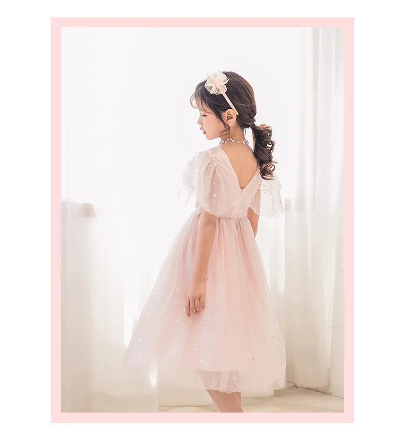 Girls Summer Net Gauze Skirt Shiny Star Dress Children Birthday Princess Dress Korean Super Fairy Gauze Skirt Navy Blue Dress smocked baby dresses