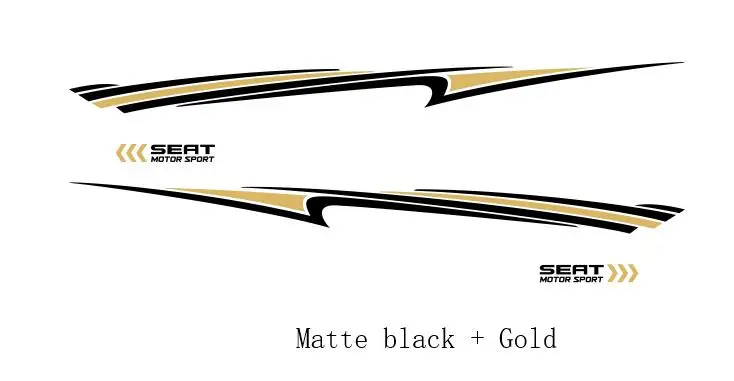 Matte black-Gold Обе стороны гоночных полос для сиденья Ibiza 3-5 дверей автомобиля тела Васит линии стикеры спортивные стильные аксессуары Авто Виниловая Наклейка - Название цвета: Matte black-Gold