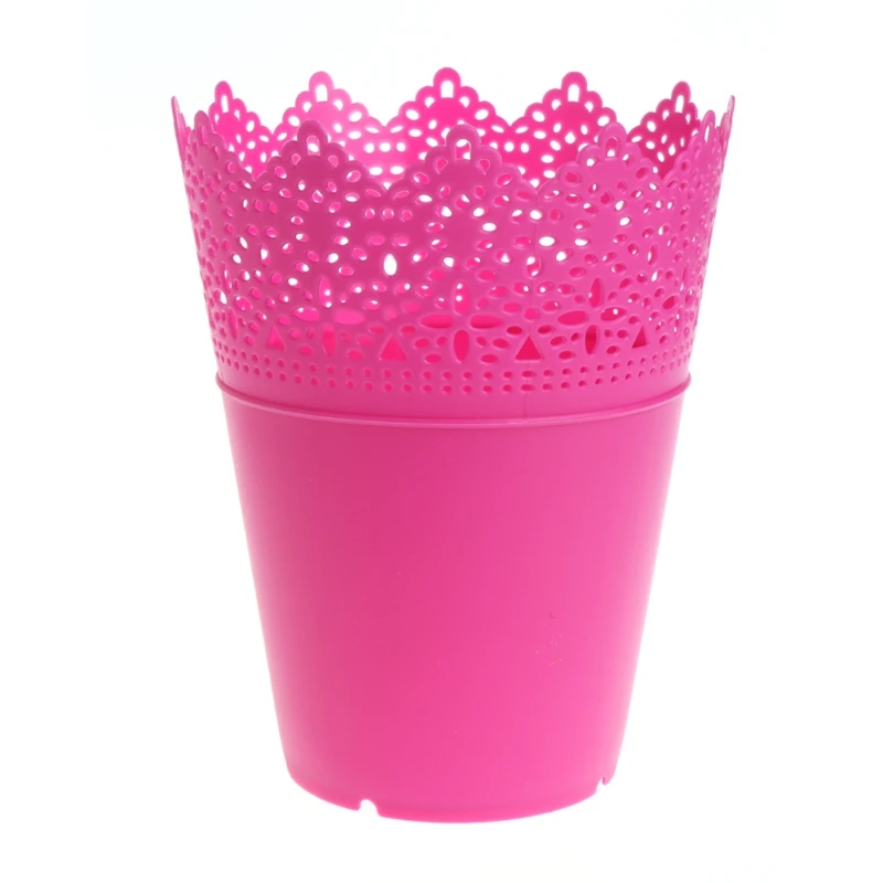 

Solid Color Floral Hhollow Design Plastic Flower Vase Garden Home Decoration DXAF
