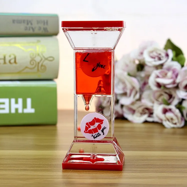 Valentine's Day Double Hourglass Liquid Timer Visual Timer Oil Liquid Motion Hourglass Floating Desk Heart Decoration Acrylic