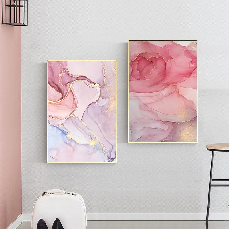 Скандинавский розовый фиолетовый абстрактный холст живопись настенное