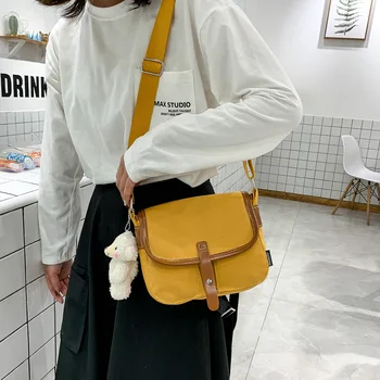 

2020 soft sister Wen Yisen small shoulder bag small fresh wild solid color canvas snap shoulder bag female