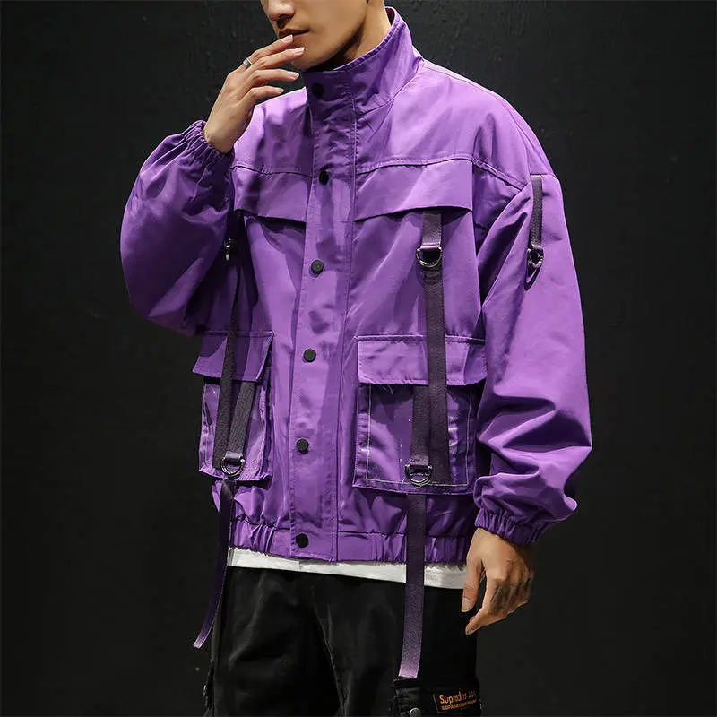 5XL Мужская осенняя куртка Kpop Корейская Свободная верхняя одежда хип-хоп куртка уличная одежда повседневная черная однотонная Толстовка С Карманами