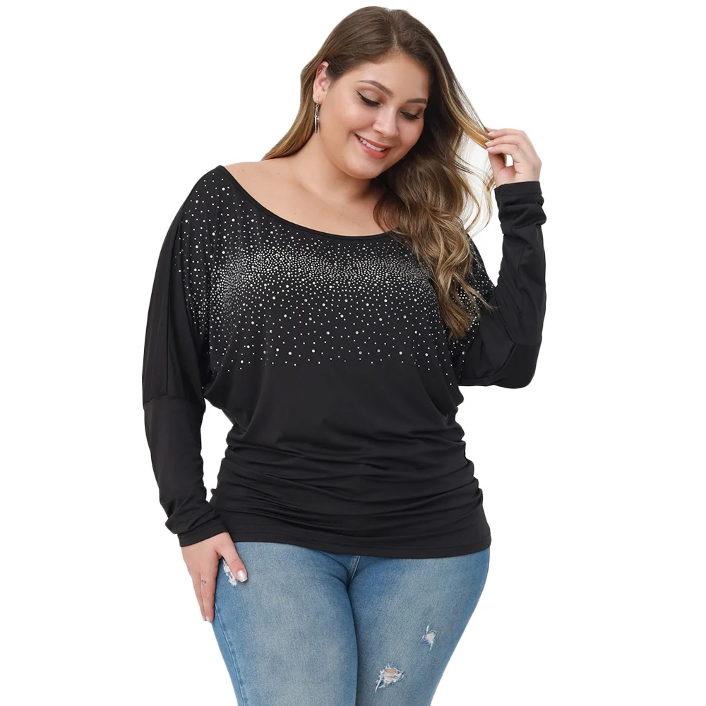 6XL, Женский Топ, летучая мышь, длинный рукав, женская футболка, повседневная, свободная, футболка, Femme размера плюс, винтажная, черная, футболка, уличная одежда, roupas feminina 30